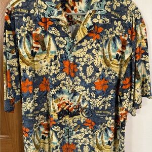 Tommy Bahama Men's Xmas Floral Hawaiian Shirt - Blue and Off-White M